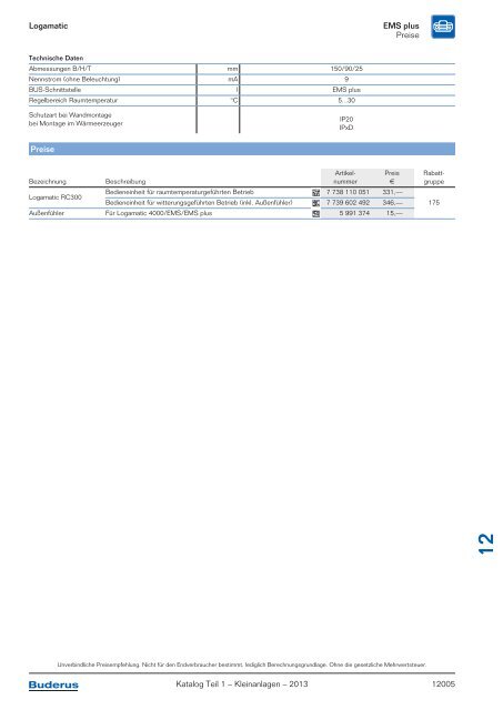 Buderus Gesamt-Preisliste und Rabattliste Katalog Teil 1 - Heizungs ...