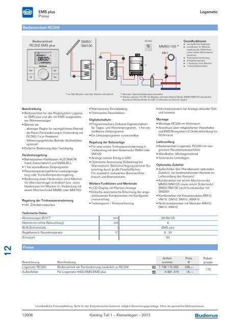 Buderus Gesamt-Preisliste und Rabattliste Katalog Teil 1 - Heizungs ...