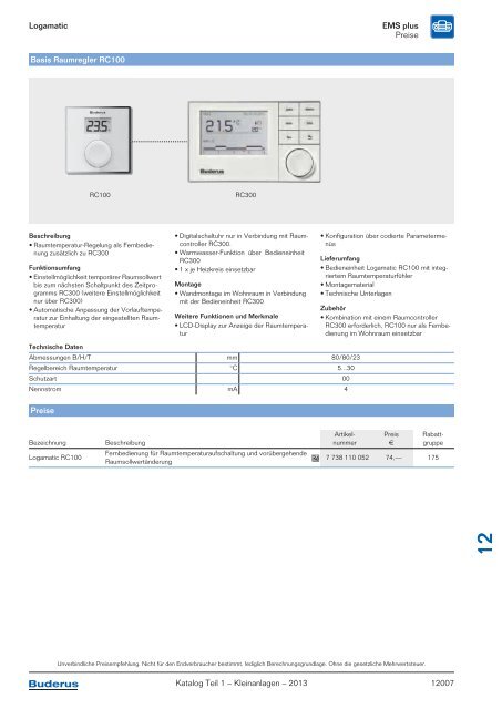 Buderus Gesamt-Preisliste und Rabattliste Katalog Teil 1 - Heizungs ...