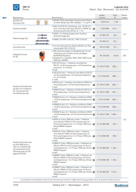 Buderus Gesamt-Preisliste und Rabattliste Katalog Teil 1 - Heizungs ...