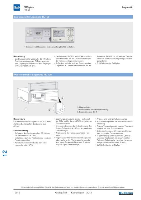 Buderus Gesamt-Preisliste und Rabattliste Katalog Teil 1 - Heizungs ...