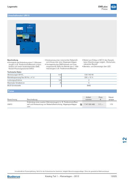 Buderus Gesamt-Preisliste und Rabattliste Katalog Teil 1 - Heizungs ...