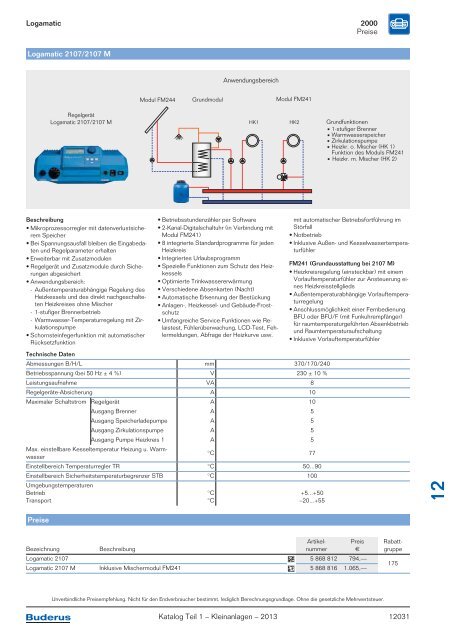 Buderus Gesamt-Preisliste und Rabattliste Katalog Teil 1 - Heizungs ...