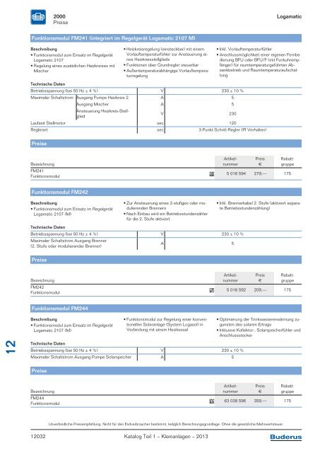 Buderus Gesamt-Preisliste und Rabattliste Katalog Teil 1 - Heizungs ...