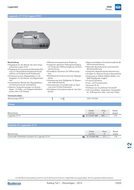 Buderus Gesamt-Preisliste und Rabattliste Katalog Teil 1 - Heizungs ...