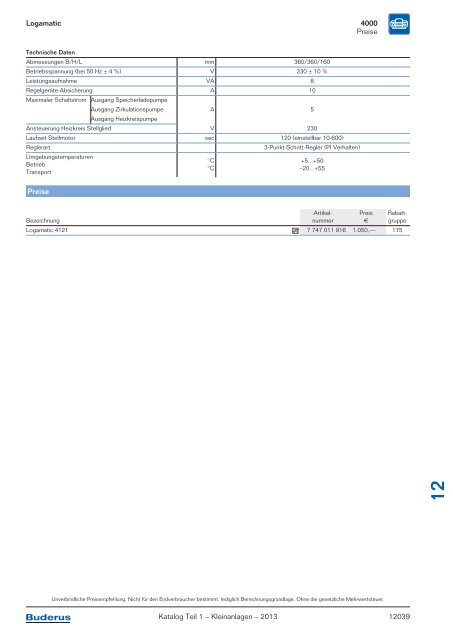 Buderus Gesamt-Preisliste und Rabattliste Katalog Teil 1 - Heizungs ...