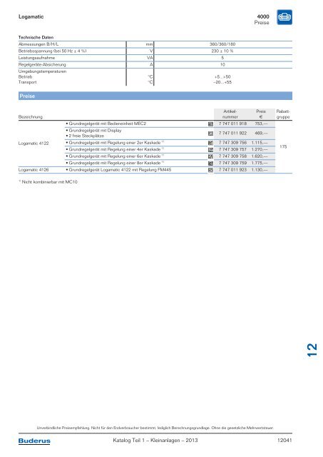 Buderus Gesamt-Preisliste und Rabattliste Katalog Teil 1 - Heizungs ...