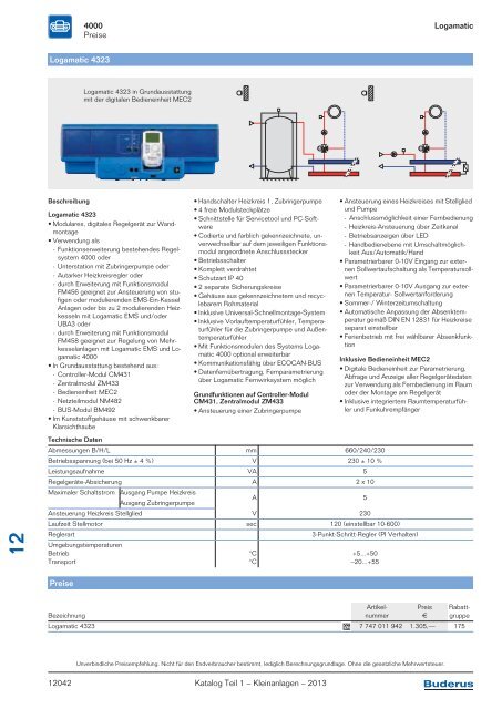 Buderus Gesamt-Preisliste und Rabattliste Katalog Teil 1 - Heizungs ...