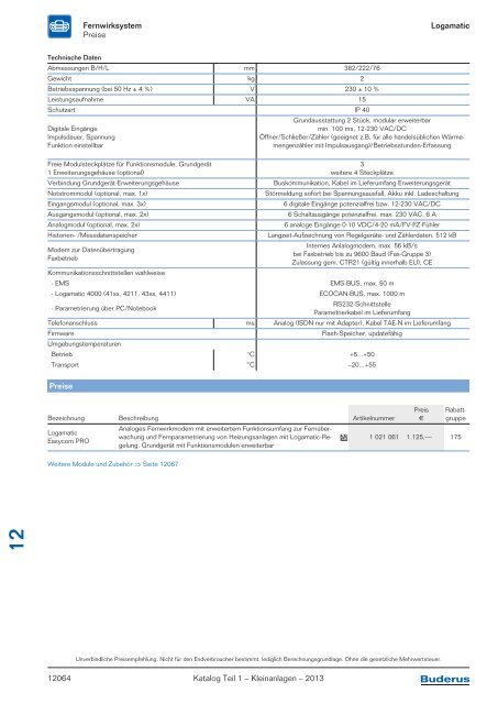 Buderus Gesamt-Preisliste und Rabattliste Katalog Teil 1 - Heizungs ...