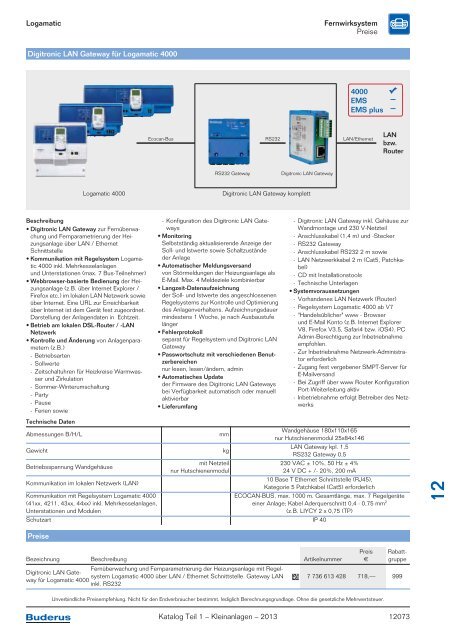 Buderus Gesamt-Preisliste und Rabattliste Katalog Teil 1 - Heizungs ...