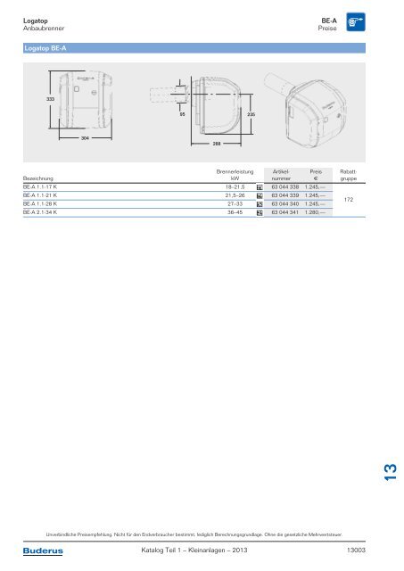 Buderus Gesamt-Preisliste und Rabattliste Katalog Teil 1 - Heizungs ...