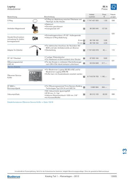 Buderus Gesamt-Preisliste und Rabattliste Katalog Teil 1 - Heizungs ...