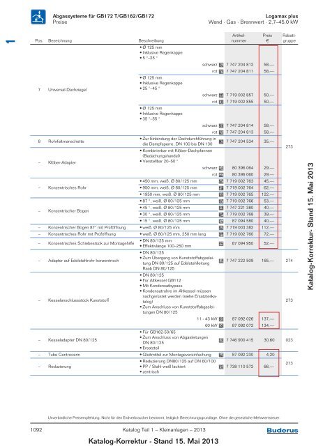 Buderus Gesamt-Preisliste und Rabattliste Katalog Teil 1 - Heizungs ...