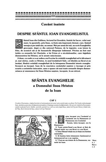 SfÄnta Evanghelie a Domnului Iisus Hristos de la Ioan