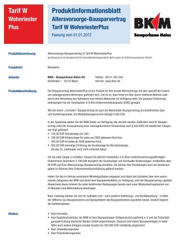 Tarif W Produktinformationsblatt - Bausparkasse Mainz AG