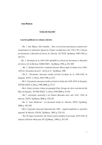 Ana Hancu Lista de lucrÄri