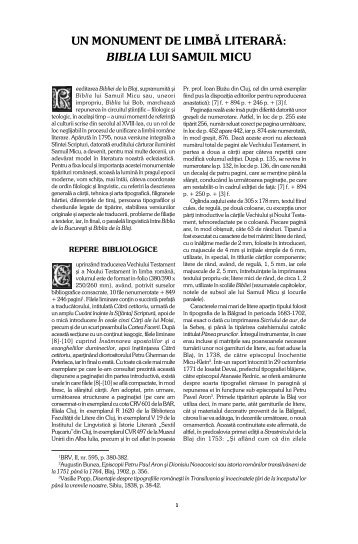 Biblia lui Samuil Micu - Institutul de Istorie