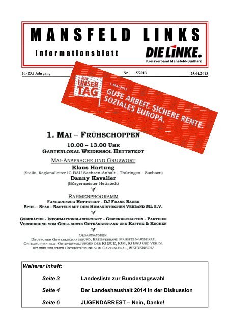 Ausgabe Mai 2013 - DIE LINKE. Kreisverband Mansfeld-Südharz