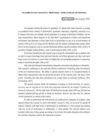FLEXIBILITY OF COGNITIVE PROCESSES â INDICATOR OF ...