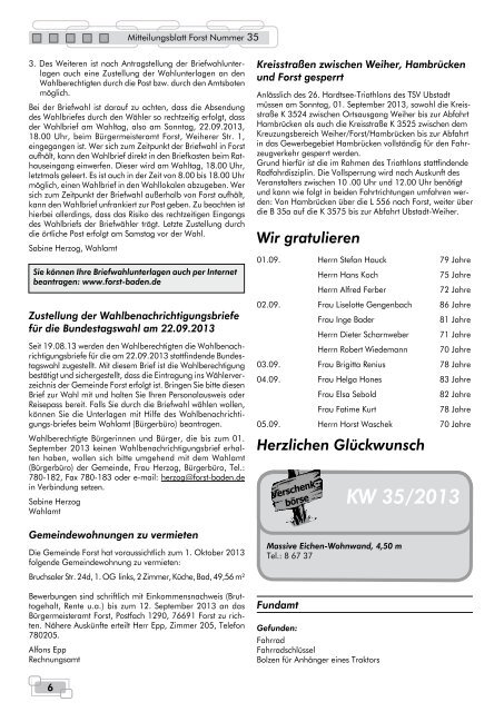 Mitteilungsblatt Nr. 35 vom 29.08.2013 - Forst in Baden