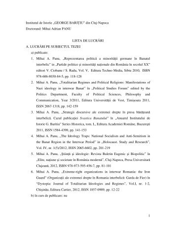 Lista articole Mihai Panu.pdf - Institutul de Istorie