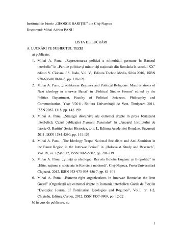 Lista articole Mihai Panu.pdf - Institutul de Istorie