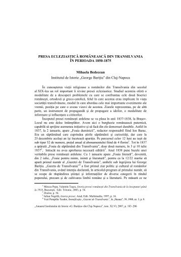 PRESA ECLEZIASTICÄ ROMÃNEASCÄ DIN ... - Institutul de Istorie