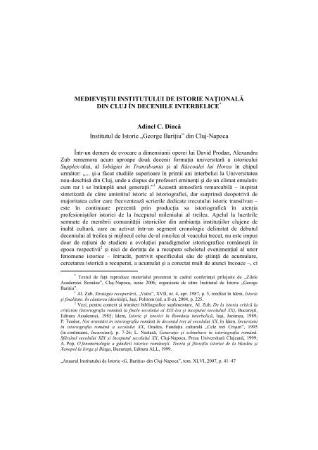 06.A.Dinca.Medievistii Institutului de Istorie ... - Institutul de Istorie