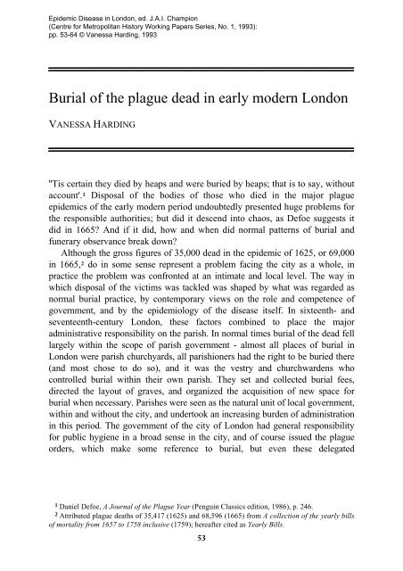 Burial of the plague dead in early modern London