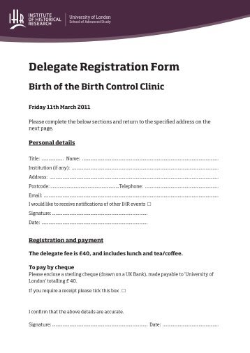 Delegate Registration Form - Institute of Historical Research