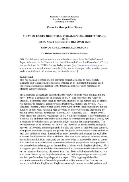 End of Award Report - Institute of Historical Research
