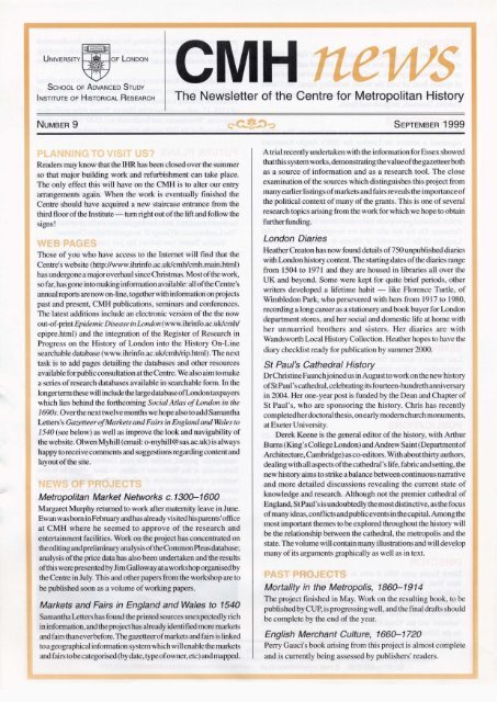 The Newsletter of the Centre for Metropolitan History - Institute of ...