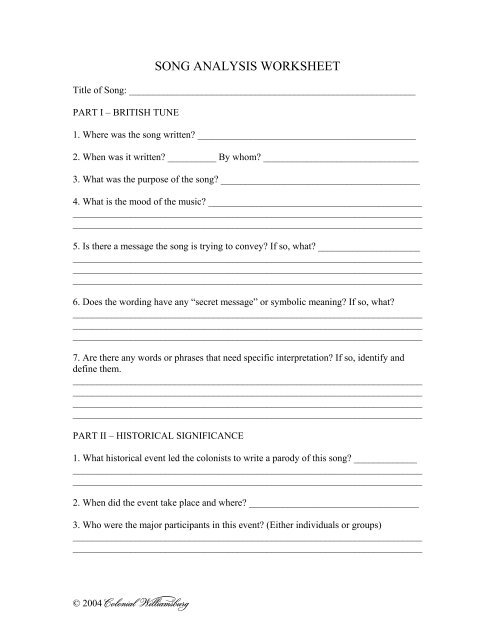 SONG ANALYSIS WORKSHEET