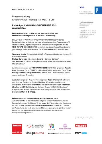 Preistraeger 6. VDID NACHWUCHSPREIS 2013 ausgezeichnet (PDF)