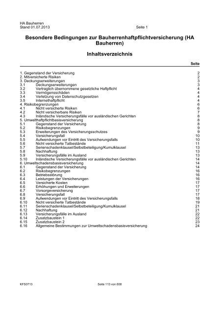 R+V Bedingungsheft SpezialPolicen Gesamt-Inhaltsverzeichnis