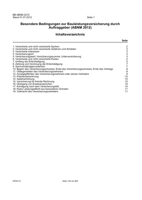 R+V Bedingungsheft SpezialPolicen Gesamt-Inhaltsverzeichnis