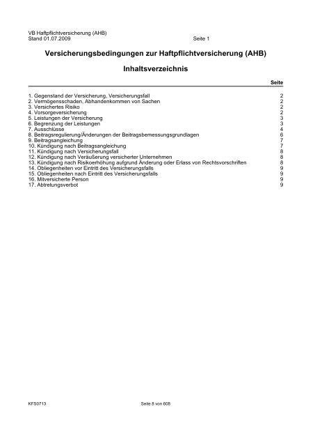 R+V Bedingungsheft SpezialPolicen Gesamt-Inhaltsverzeichnis