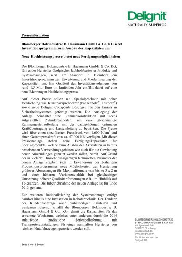 Blomberger Holzindustrie B. Hausmann GmbH & Co. KG ... - Delignit