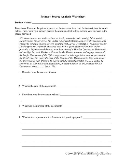 Primary Source Analysis Worksheet