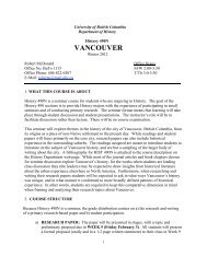 VANCOUVER - History, Department of - University of British Columbia