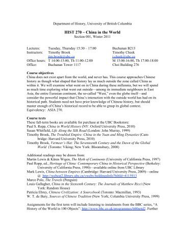 HIST 270 China in the World syllabus - History, Department of ...