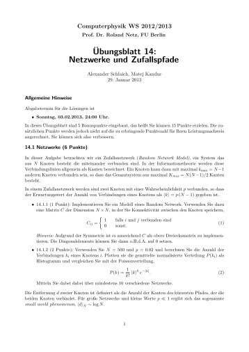 Übungsblatt 14: Netzwerke und Zufallspfade - Userpage