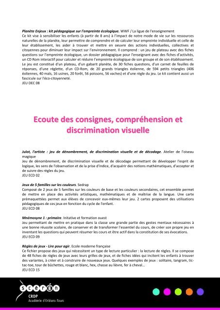 Catalogue des jeux éducatifs Cycle 3 - Cndp