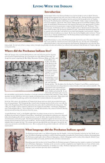 Introduction Where did the Powhatan Indians live? - Jamestown ...