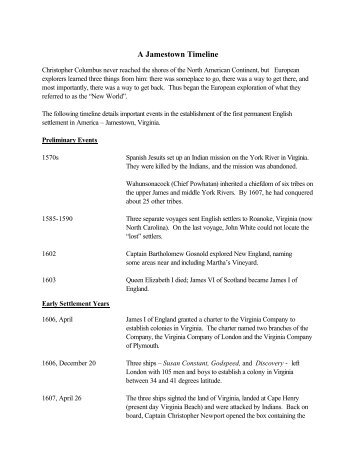 Timeline for Website - Jamestown Settlement