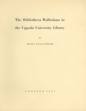 The Bibliotheca Walleriana in the Uppsala University Library