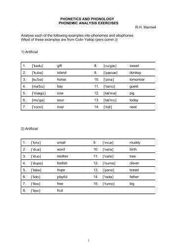 Phonetics and phonology phonemic analysis exercises