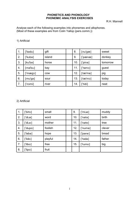 Phonetics and phonology phonemic analysis exercises