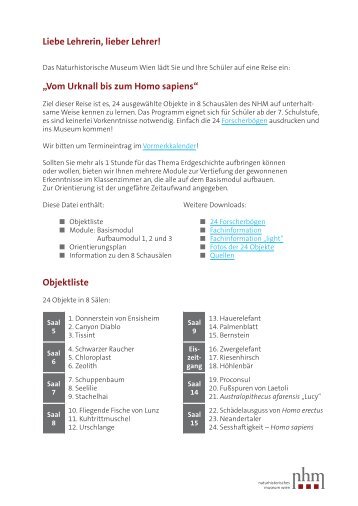 Anleitung und Unterrichtsmodule - Naturhistorisches Museum Wien