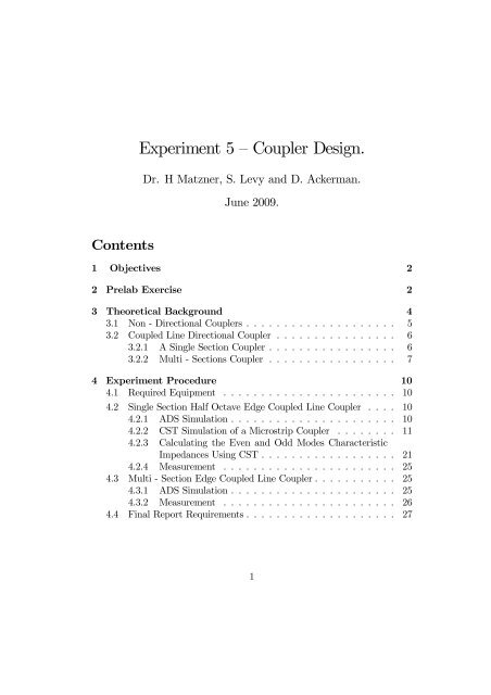 Experiment 5 â Coupler Design.